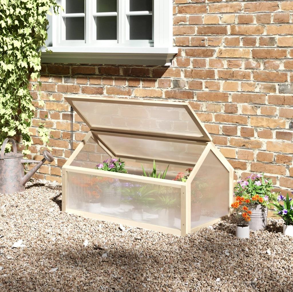 Mini serra da giardino in legno e plastica trasparente, 90 x 52 x 49,5 cm