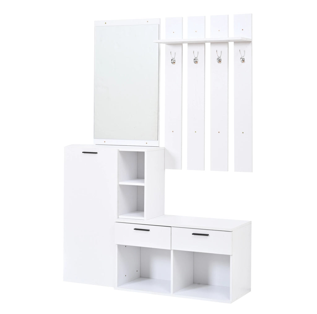 guardaroba ingresso 120x35x175,5 cm in MDF bianco con specchio e 2 cassetti
