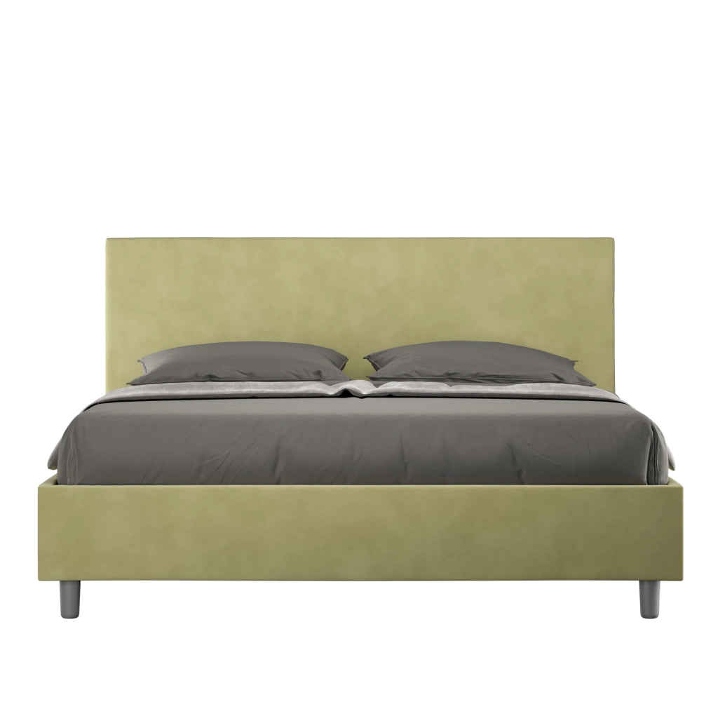 Letto alla Francese in Microfibra 140x210 Con Rete e Contenitore Adele Tè verde