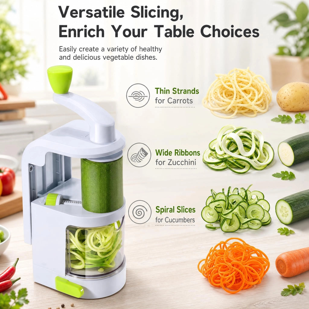 Spirale per verdure 4-in-1, manuale, privo di BPA, in acciaio inossidabile