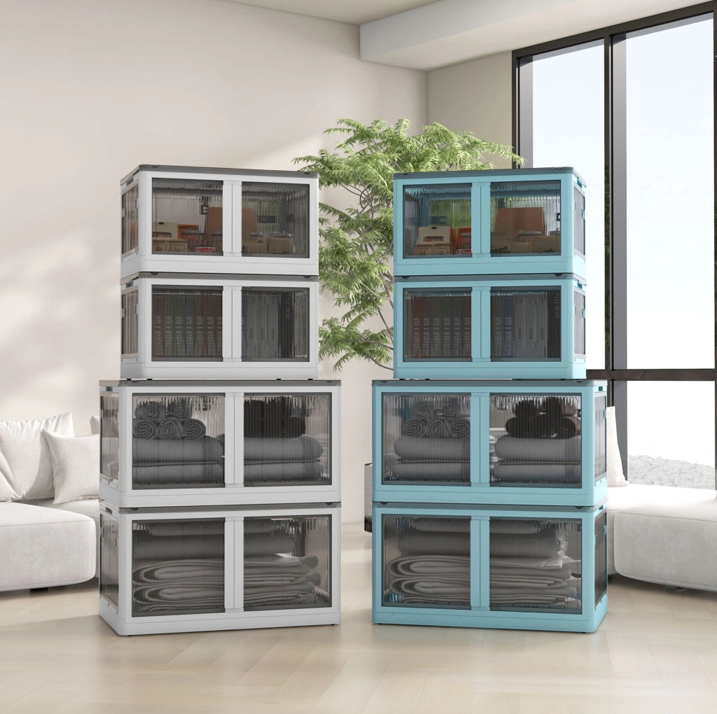 Contenitore pieghevole bianco con 4 ruote e accesso da 5 lati