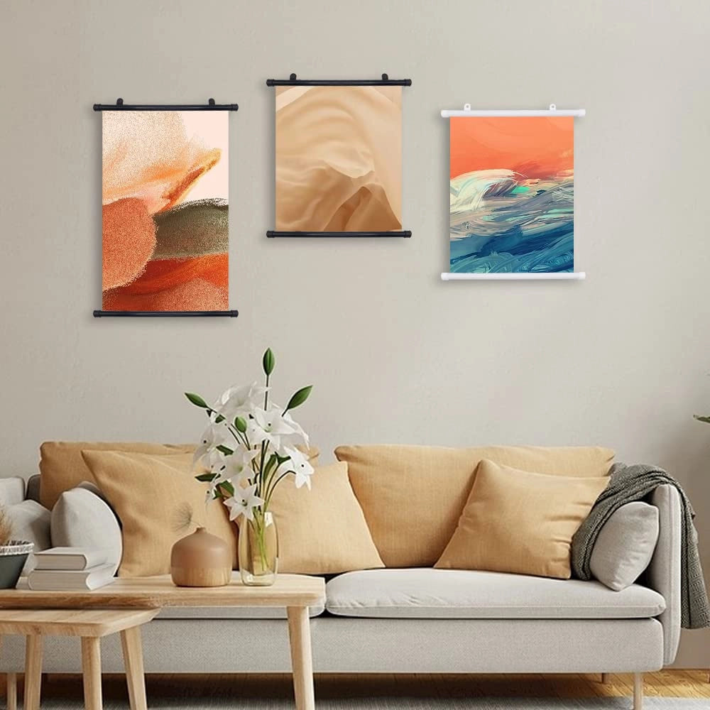 Set di 4 ganci per poster, dimensioni 33 cm, in plastica, colore nero e bianco, leggeri