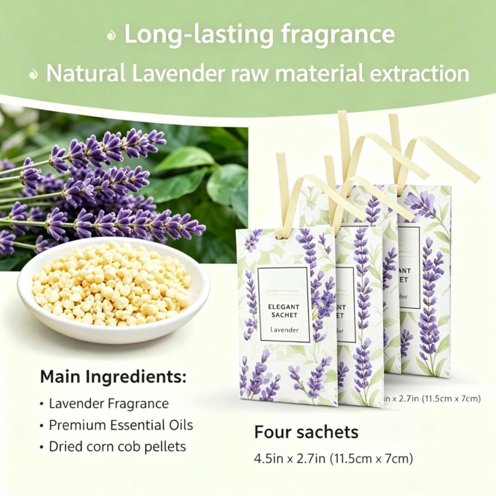 4 sacchetti profumati alla lavanda per armadi, cassetti e auto