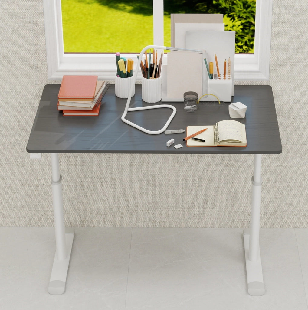 Scrivania regolabile in altezza 100x60 cm grigio – a manovella; compatta