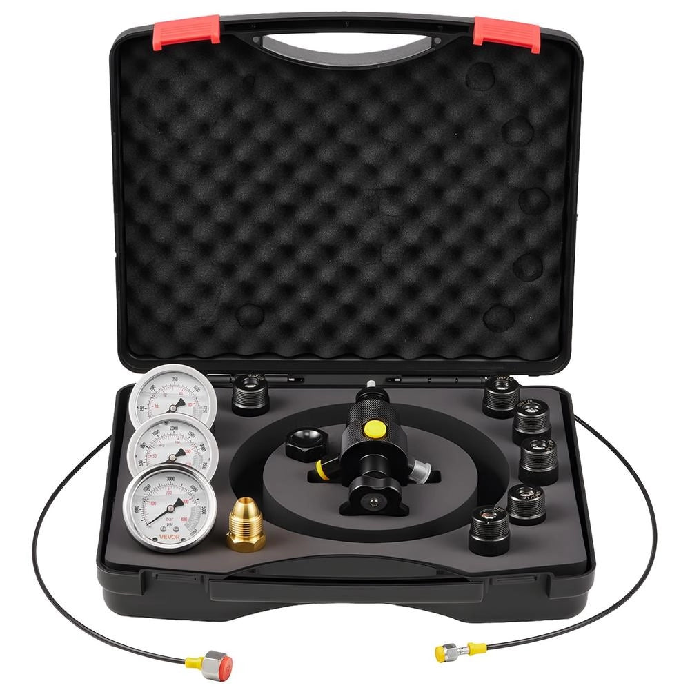 Kit Ricarica Accumulatore Azoto YS-0200D, Set Prova Pressione Idraulica con 3 Manometri 1500 4000 6000 PSI, 6 Adattatori e Tubo 2 m Robusto