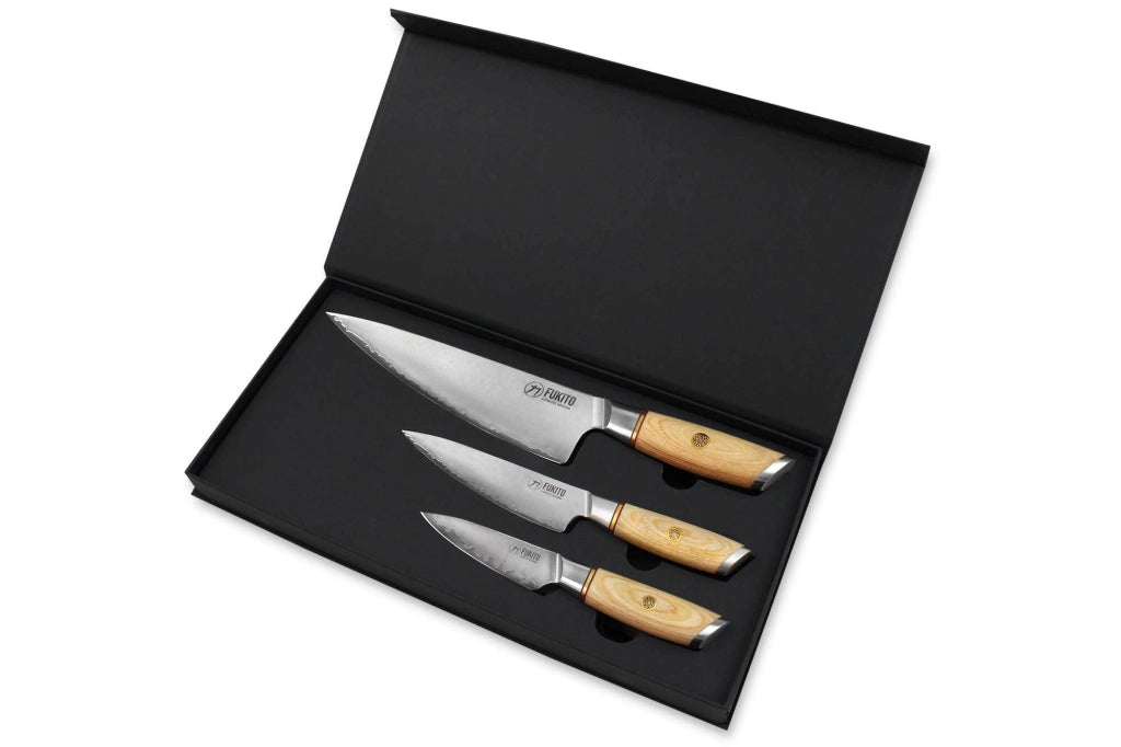 Set di coltelli da cucina da 3 pezzi, lunghezza 40 cm, acciaio inossidabile, manico in legno