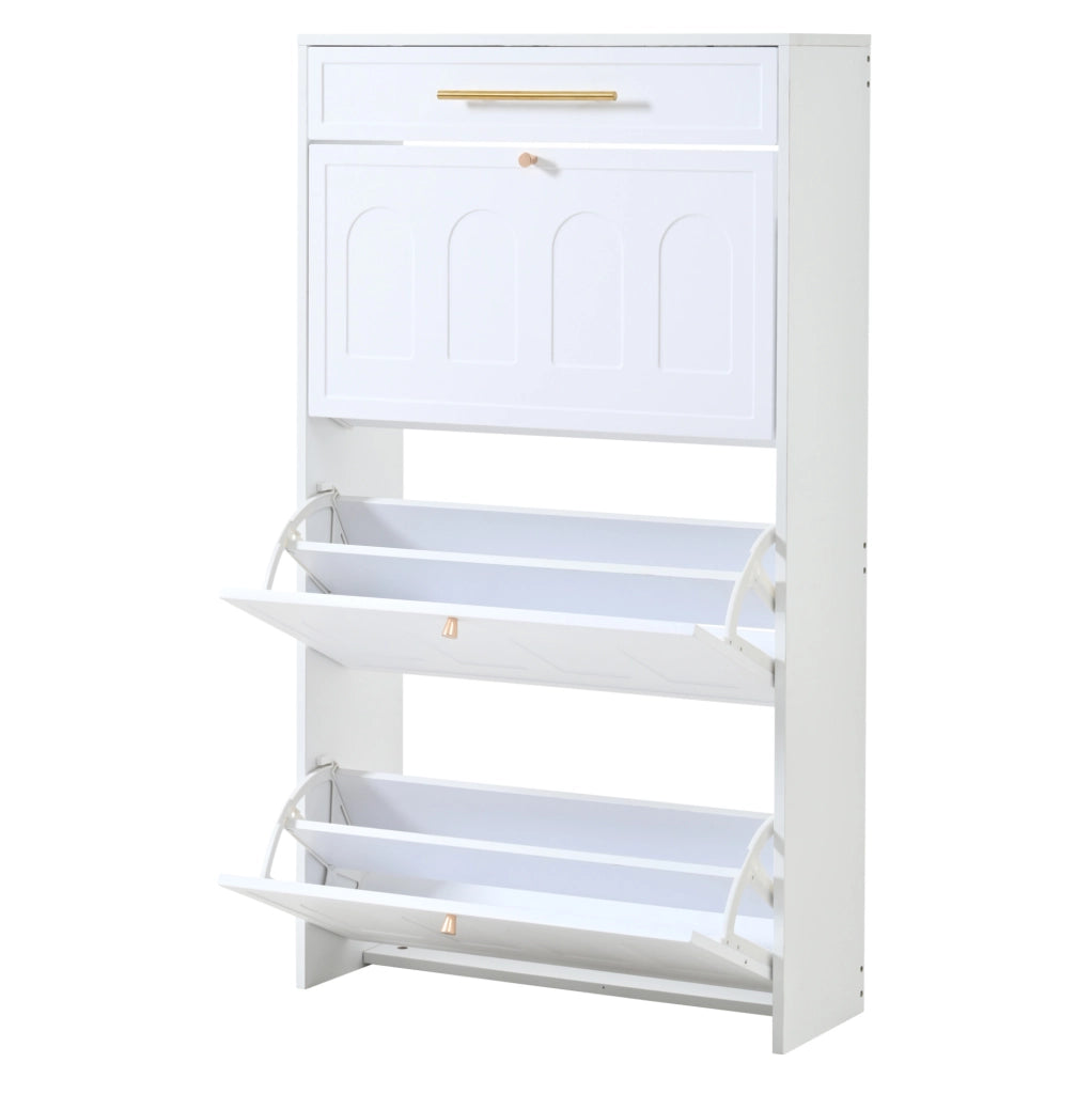 Scarpiera ULEVR 70x25x123,5 cm con 6 ripiani aperti e 1 cassetto, in MDF bianco