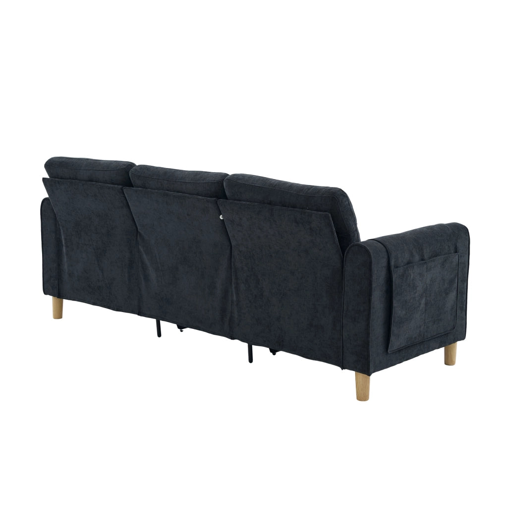 Divano a 3 posti in ciniglia nera con pouf contenitore reversibile