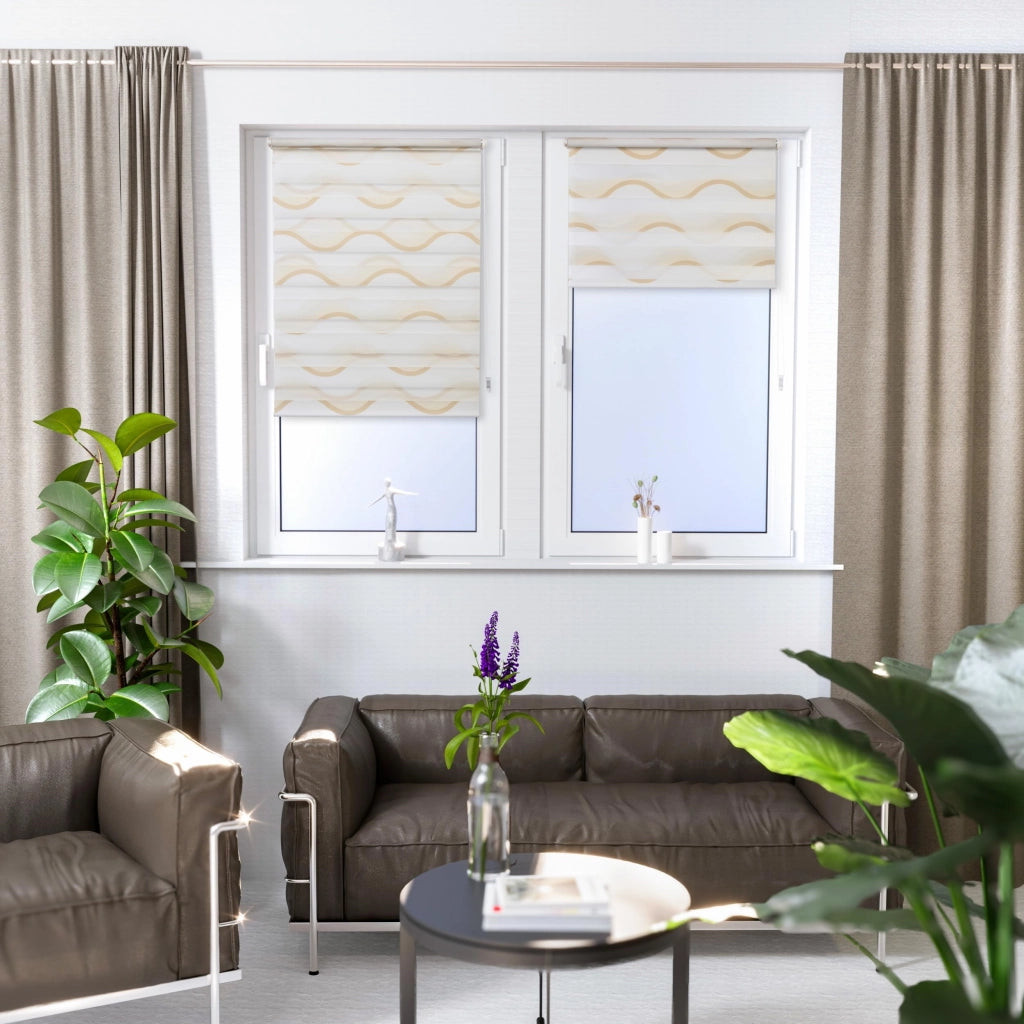 Tenda a rullo doppio Klemmfix Madrid, beige, stampata, 55x150 cm