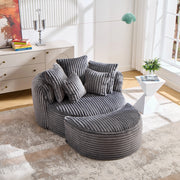 Poltrona lounge rotonda con poggiapiedi in ciniglia grigio scuro