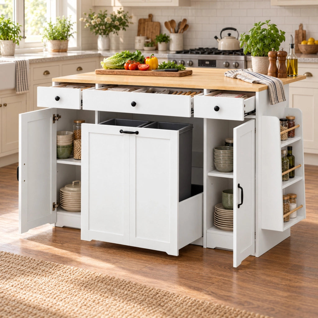 Credenza da cucina bianca con 3 cassetti e 2 ante