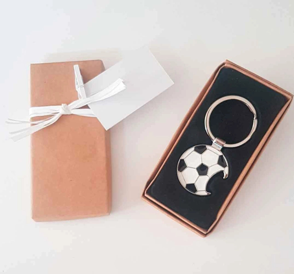 Portachiavi con apribottiglie, forma a palla da calcio, metallo, 1 pezzo