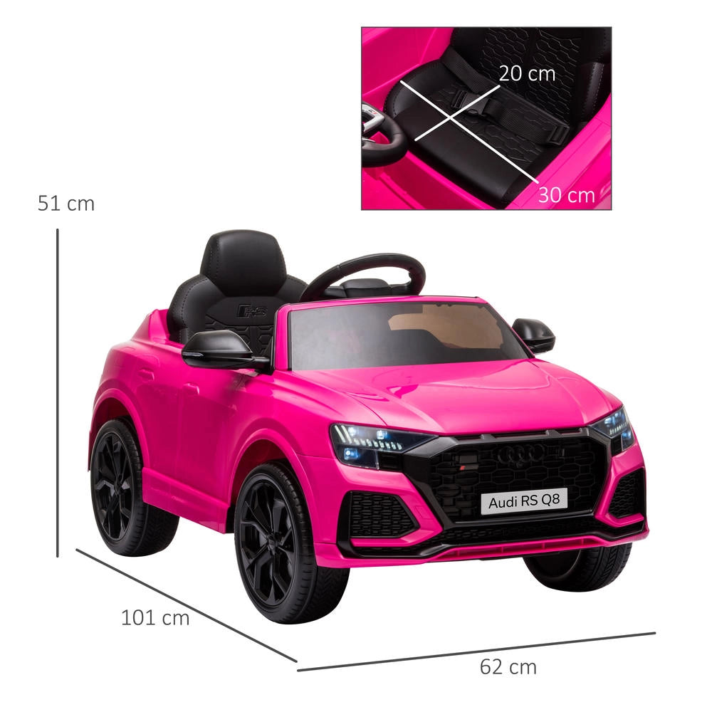 Auto elettrica per bambini con licenza Audi RS Q8, veicolo per bambini con telecomando, USB e Bluetooth, rosa