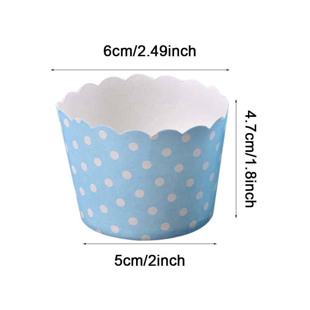 100 stampini di carta per cupcake, con pois, blu/rosa