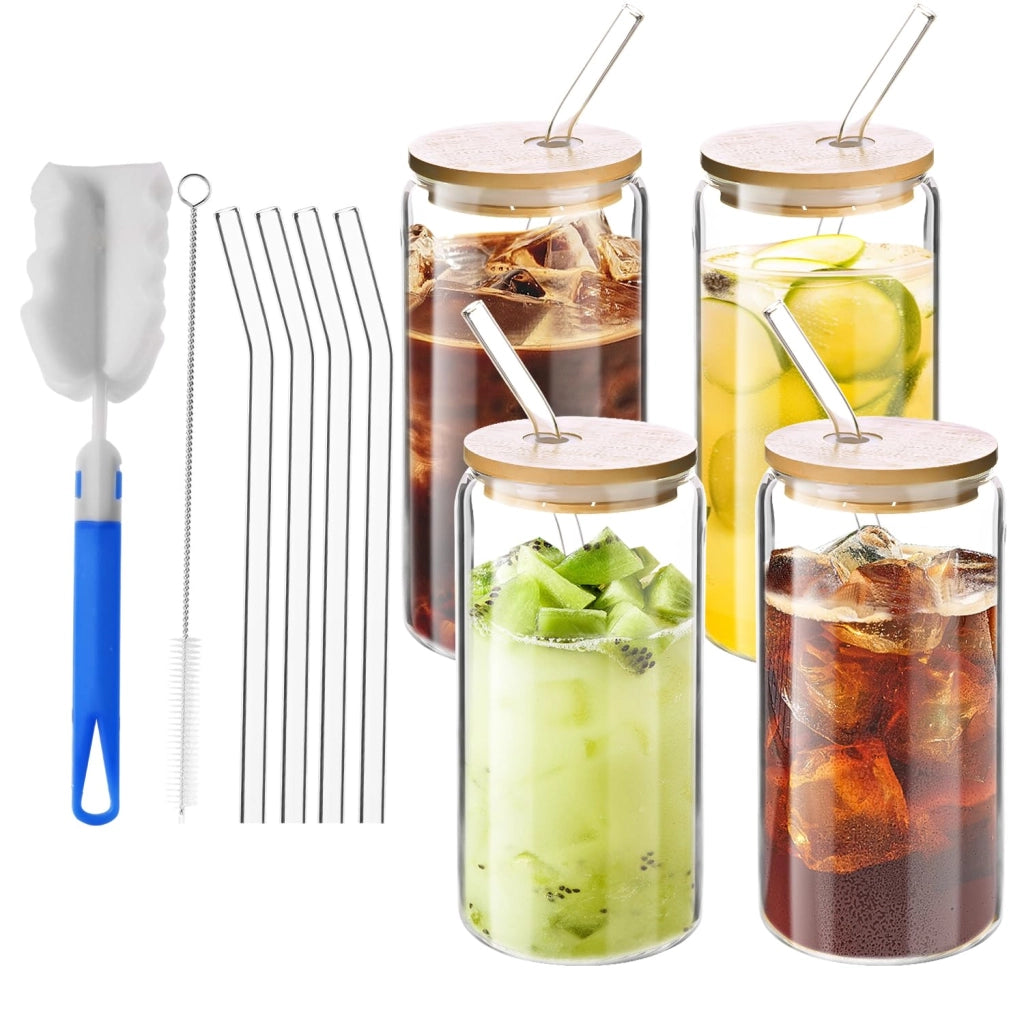 4 bicchieri con coperchio e beccuccio, capacità 500 ml, per bevande
