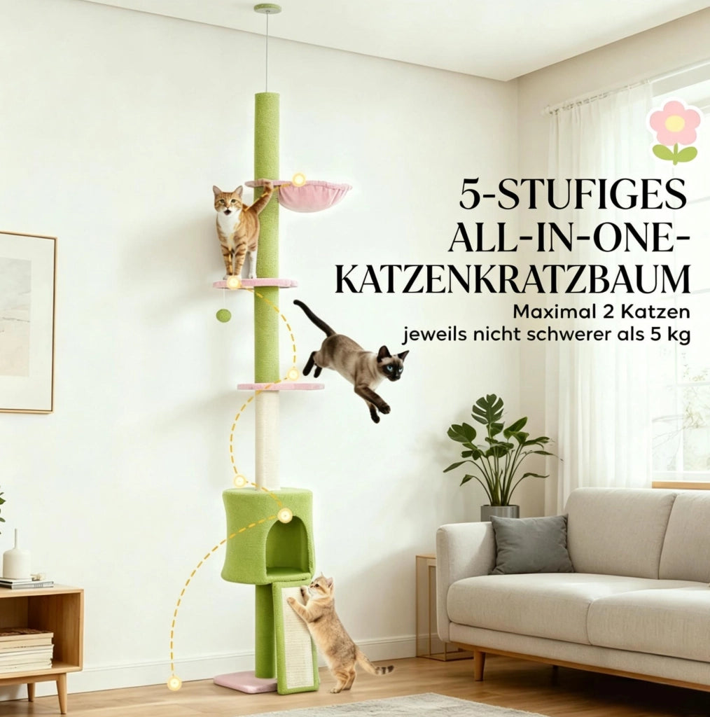 Tiragraffi per gatti da pavimento a soffitto regolabile 220-240 cm verde
