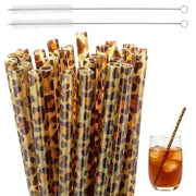 Set di 30 cannucce in plastica riutilizzabili, motivo leopardo, 23 cm
