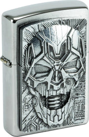 Accendino Storm Technic Skull Trick, cromato spazzolato, ricaricabile, resistente al vento