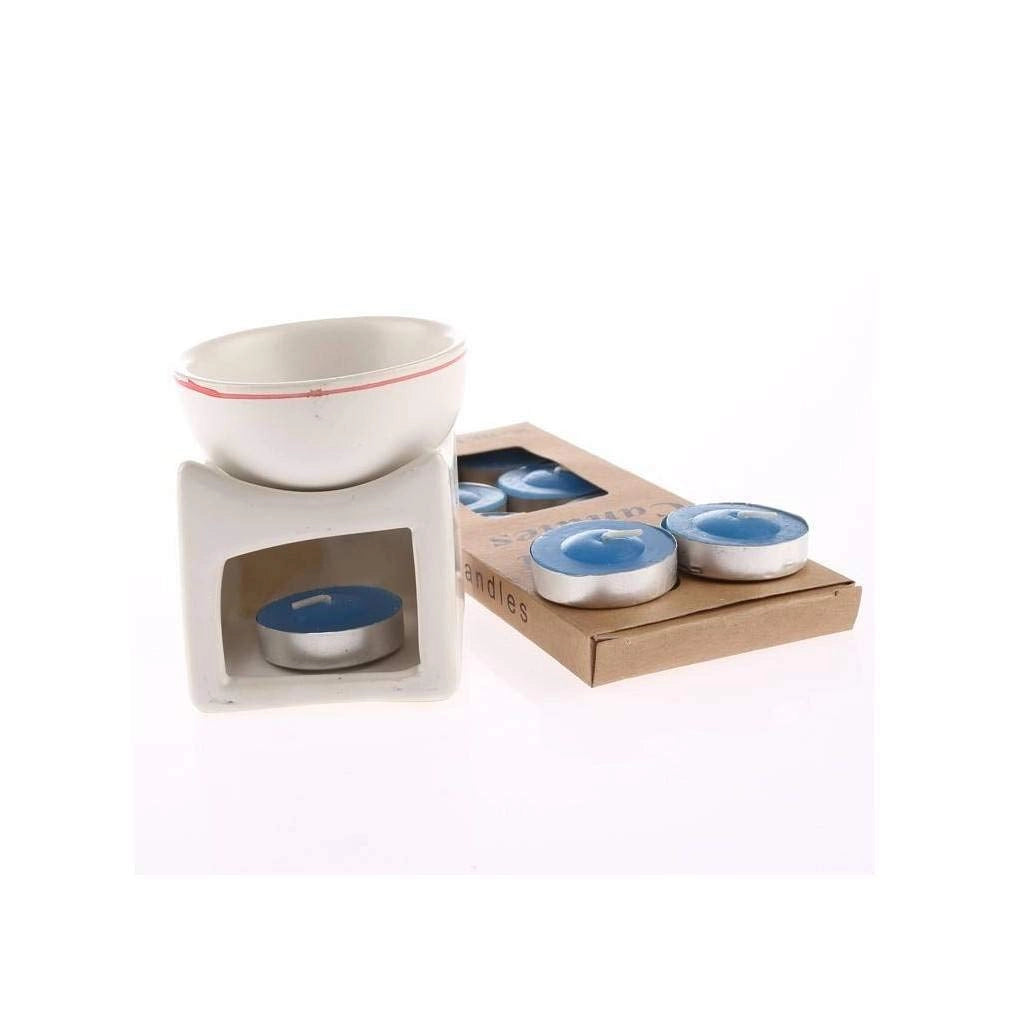 Bruciatore per olio con decorazione a tema romantico, in Vetroceramica, include 10 candeline