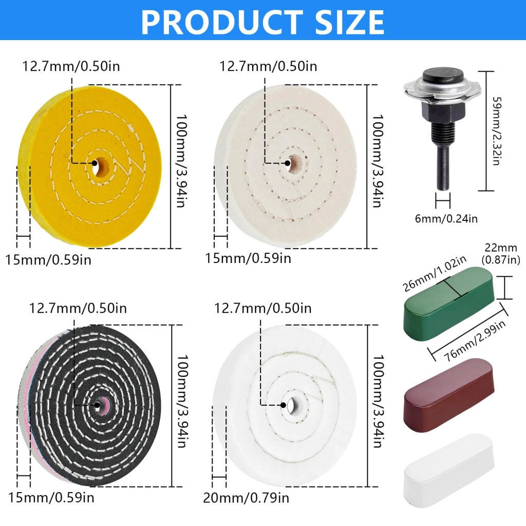 Set di dischi abrasivi da 100 mm, composto da 8 pezzi, con 3 paste abrasive