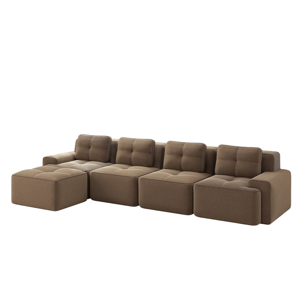 DIVANO Modulare 4 posti con chaise longue 382x177x69 cm in velluto a coste marrone