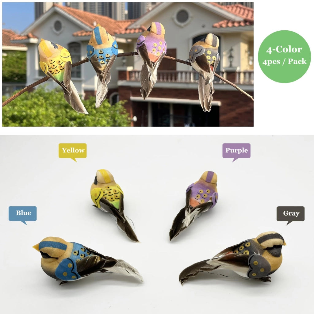 Uccelli artificiali in schiuma con artigli, confezione da 4 pezzi, 10 cm, decorazioni a tema piume
