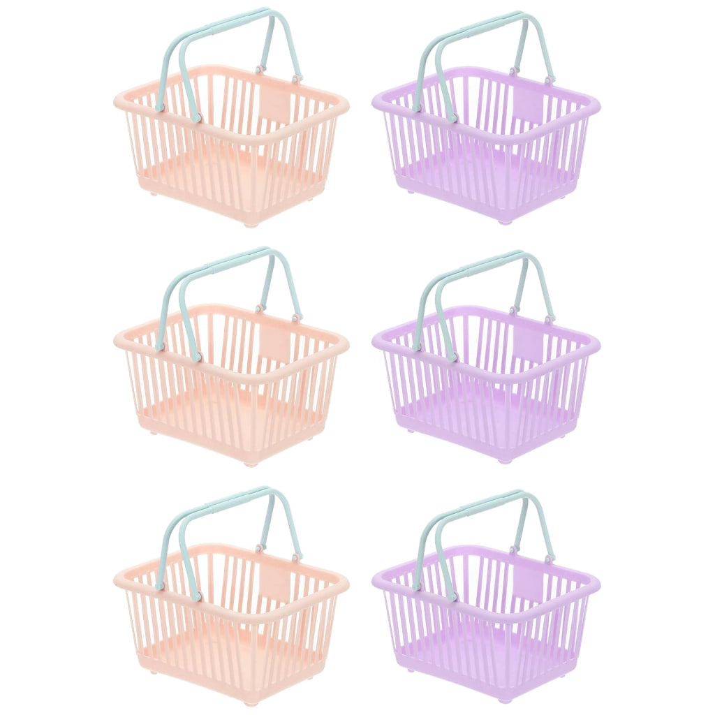6 piccoli contenitori in plastica rosa, con maniglie
