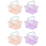 6 piccoli contenitori in plastica rosa, con maniglie