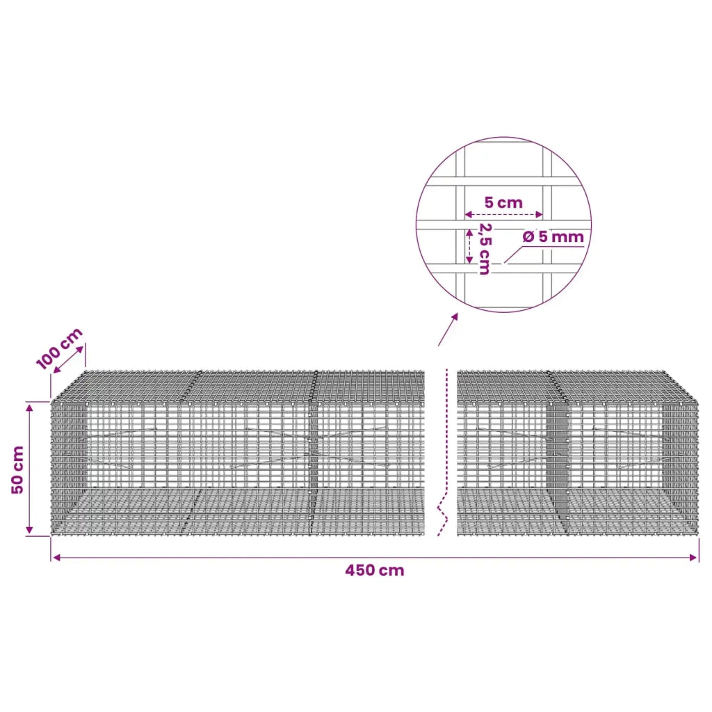 Gabione con Filo da 5 mm e Rete da 5x2,5 cm 450x100x50 cm 3463851