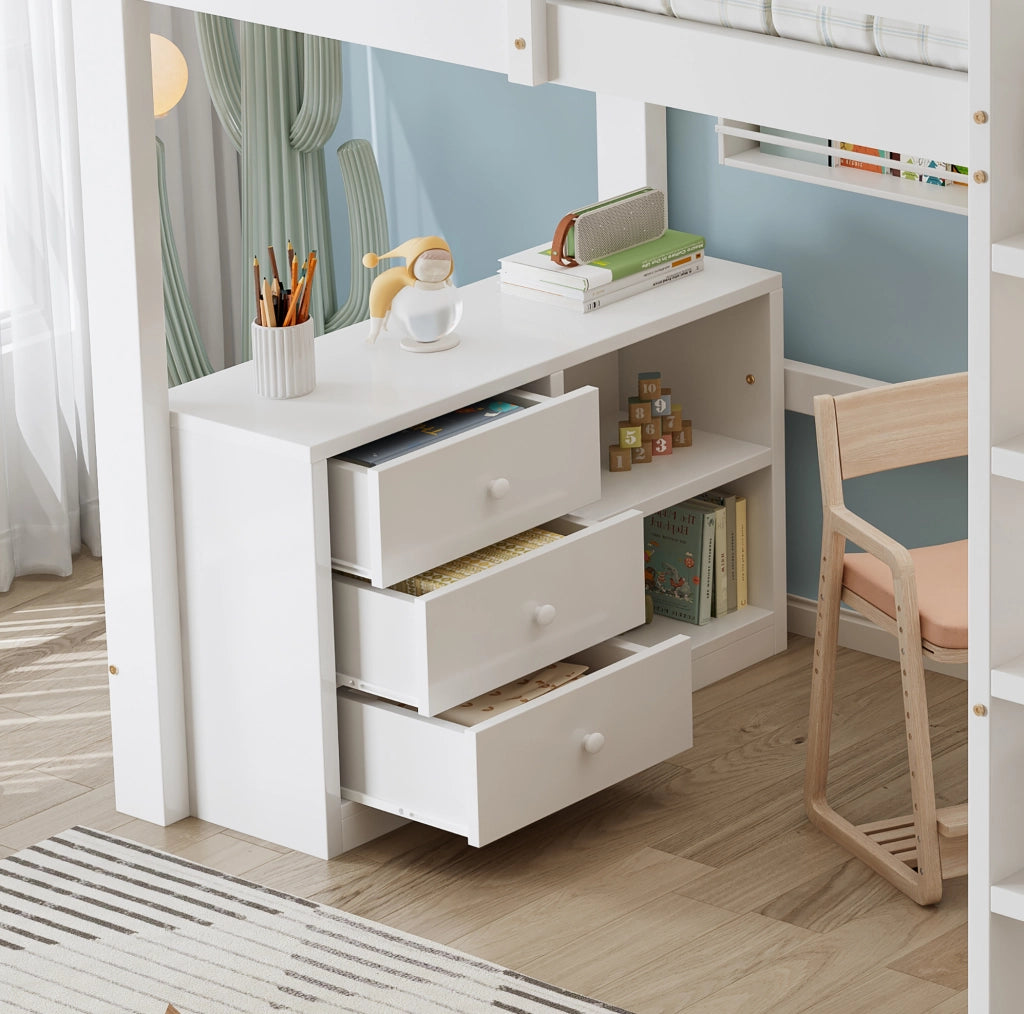 Letto a soppalco per bambini 90x200 cm con scrivania, bianco