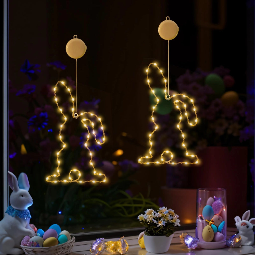 Illuminazione a LED per finestre, coniglietti di Pasqua, set da 2, per interni ed esterni