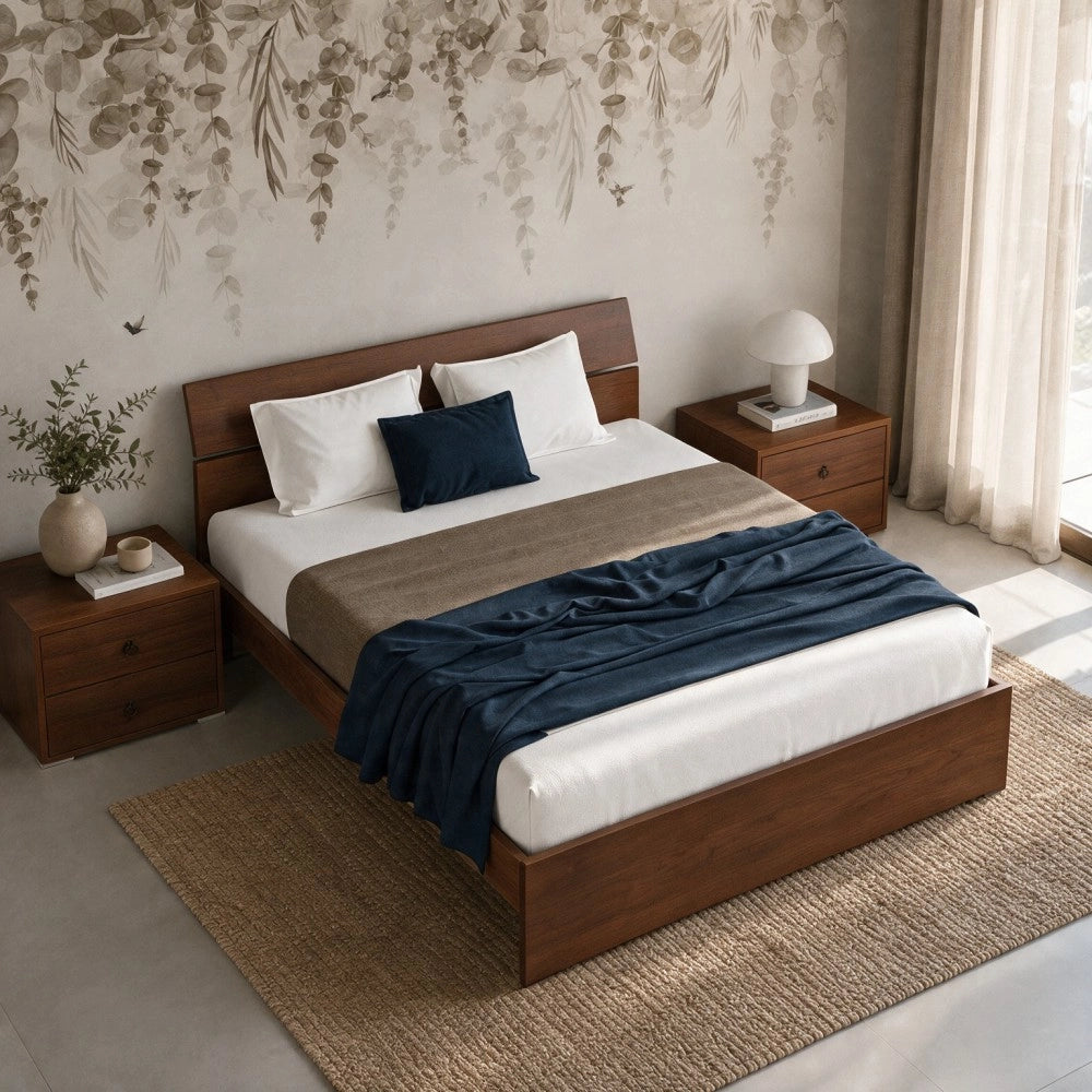 Letto matrimoniale in legno colore noce antico