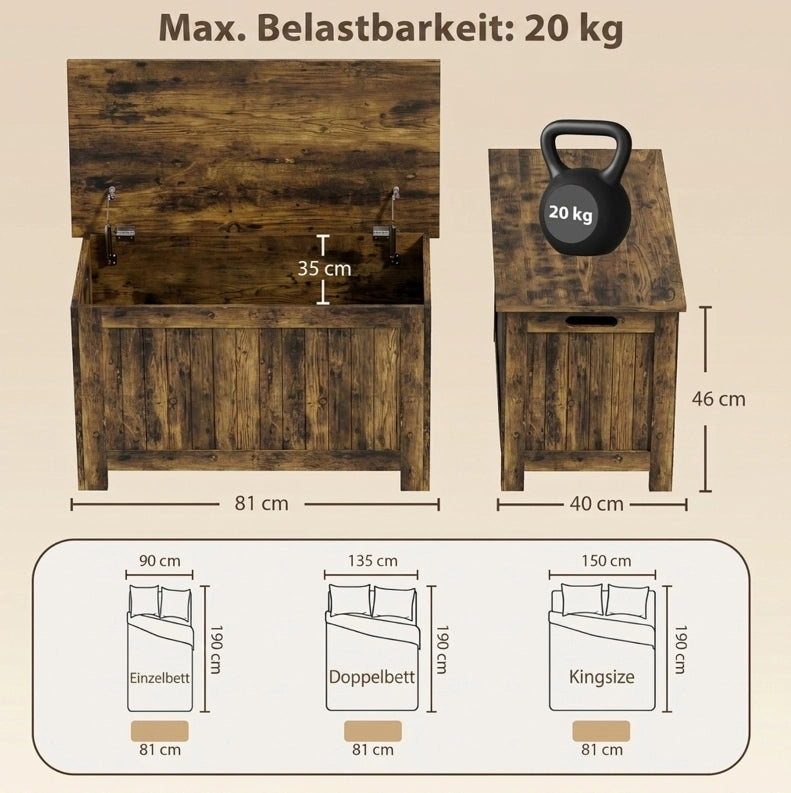 Cassapanca contenitore in MDF marrone rustico 81 × 40 × 46 cm