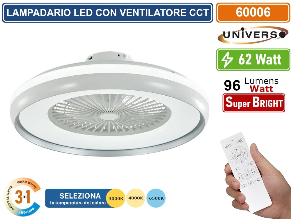 UNIVERSO VENTILATORE DA SOFFITTO 19W CON LAMPADA LED 62W 3IN1 CHANGING COLOR E TELECOMANDO