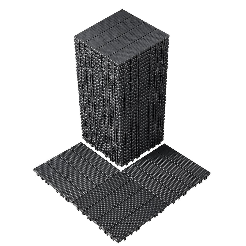 Piastrelle da Esterno ad Incastro 36 Pezzi in Plastica PP Grigio Scuro 300x300x20mm Pavimentazione Giardino Terrazzo Piscina