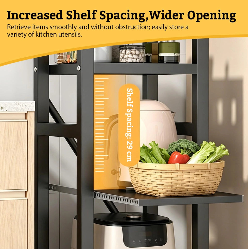 Scaffale da cucina, 4 ripiani, mensola estraibile per microonde con cassetti