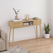 Consolle effetto rovere con due cassetti e ripiano aperto