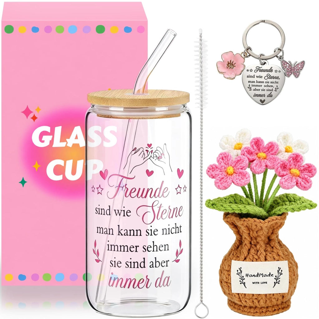 Set regalo per amicizia, con bicchiere da 500 ml, color rosa