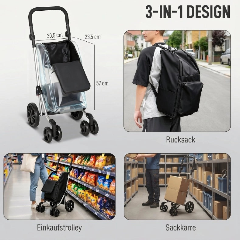 Carrello per la spesa pieghevole 46 L con scomparto termico nero