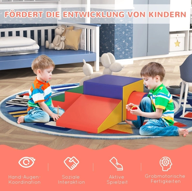 Gioco di motricità per bambini 4 pezzi 150x50x39 cm in similpelle multicolore 1-3 anni