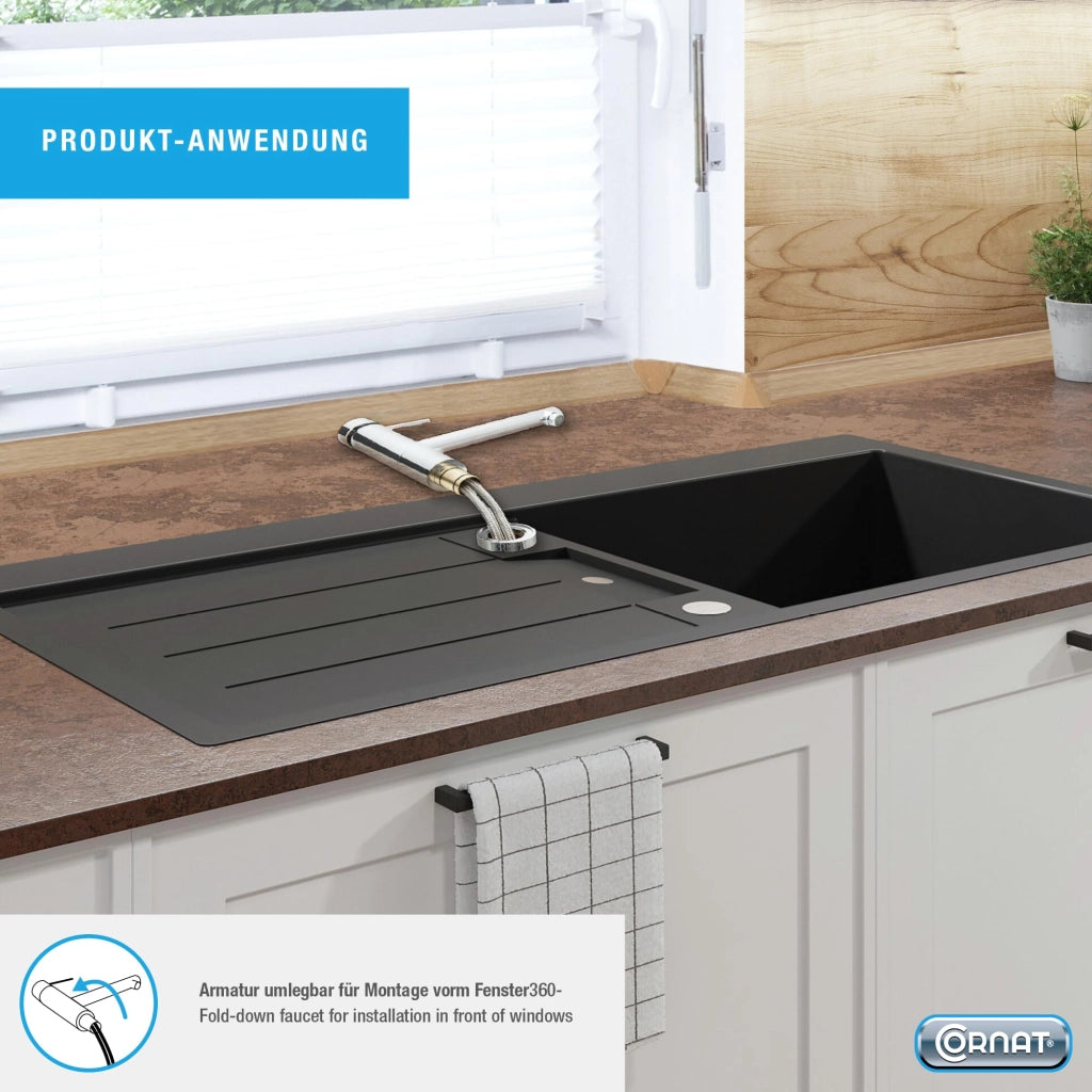 Miscelatore monocomando per lavabo, cromato, girevole, con un foro, per alta pressione