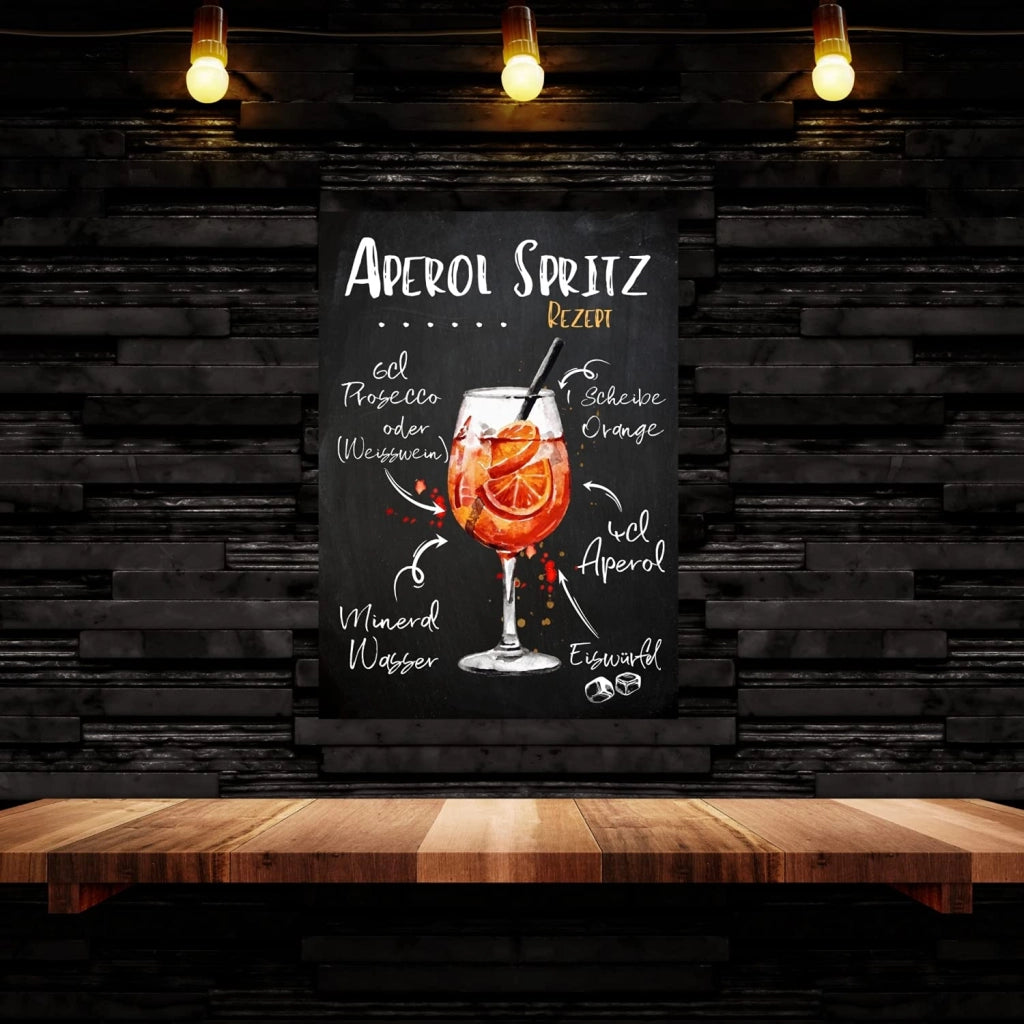 Targhetta per ricetta di cocktail, Aperol Spritz, 20 x 14 cm, metallo, decorazione