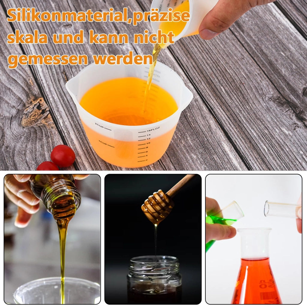 Set di misurini in silicone, 3 pezzi, capacità 100/250/500 ml, trasparenti
