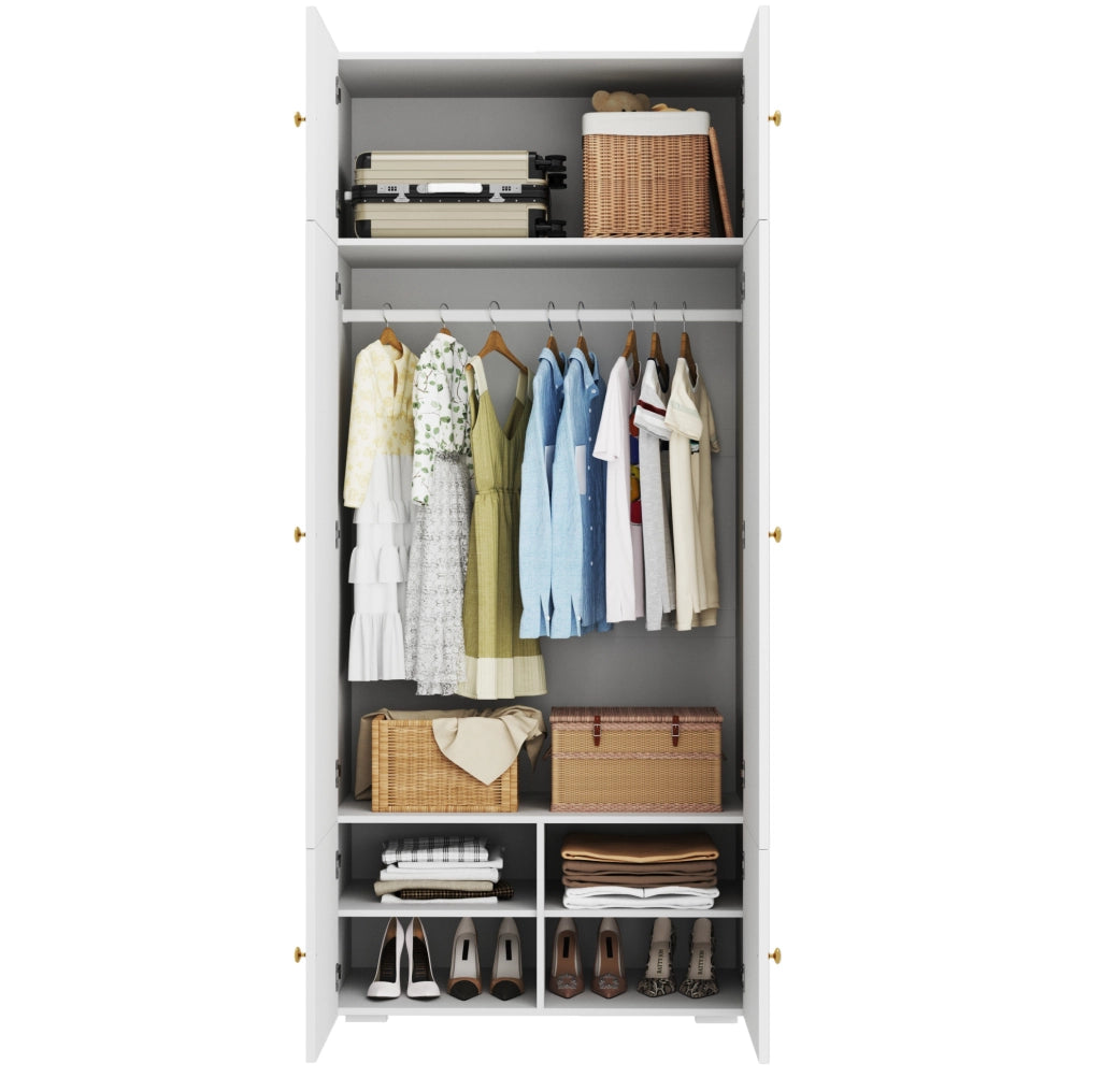 Armadio bianco a battente 90 × 50 × 200 cm con asta e 5 vani
