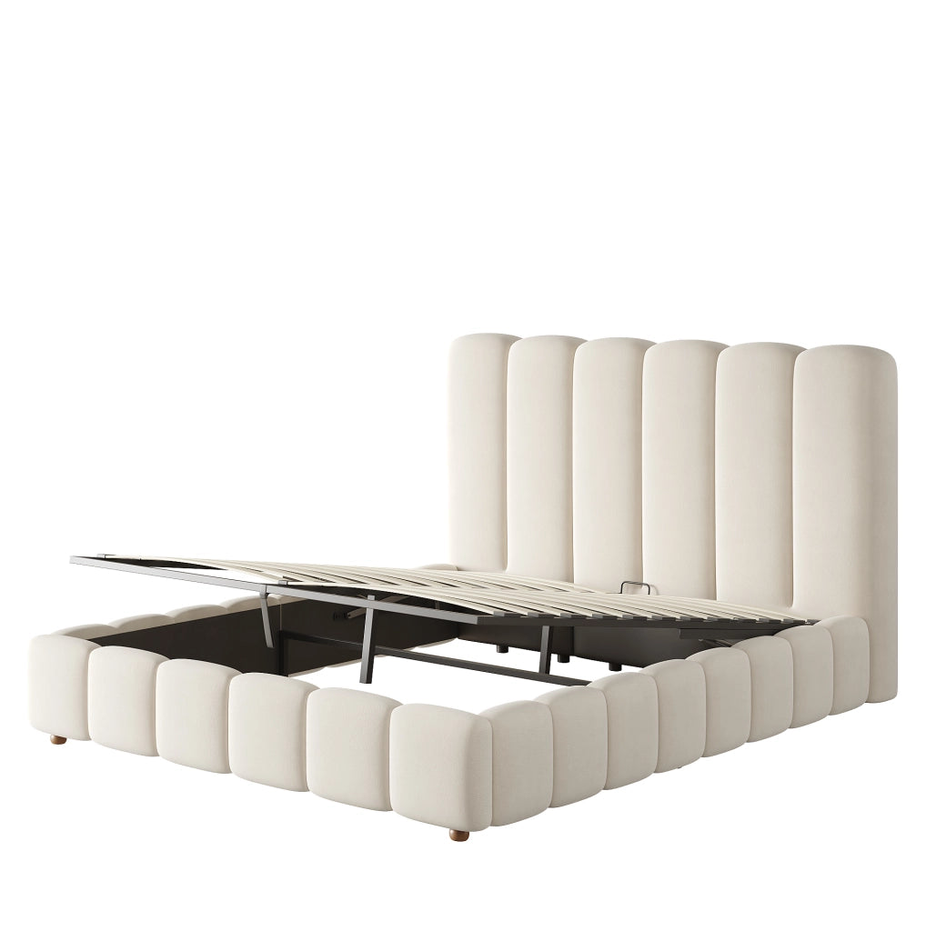 Letto matrimoniale contenitore 140x190 cm con sollevamento idraulico, velluto beige