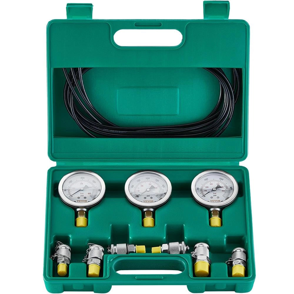 Kit Prova Pressione Idraulica TKS-2 con 3 Manometri 250/400/600 Bar e 6 Giunti, Set Misuratori Idraulici Portatile per Escavatori e Trattori