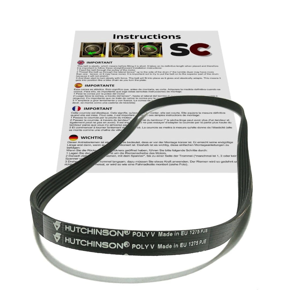 Cinghia per lavatrici, modello 1275 PJE, 1275 mm, cinghia a forma di J, elastica