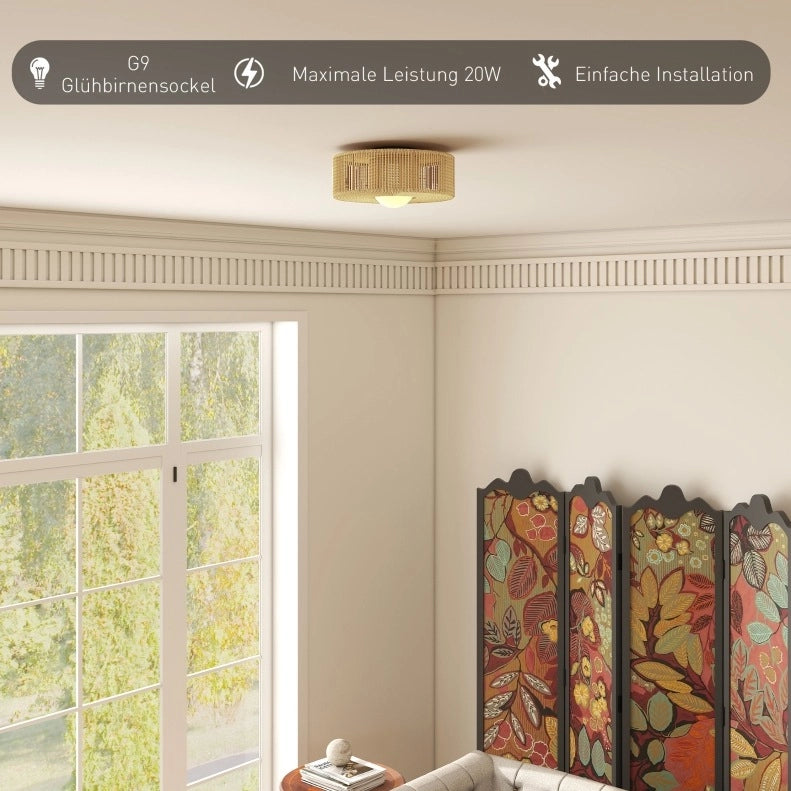 Plafoniera con paralume in corda di canapa e lampadina LED G9 inclusa