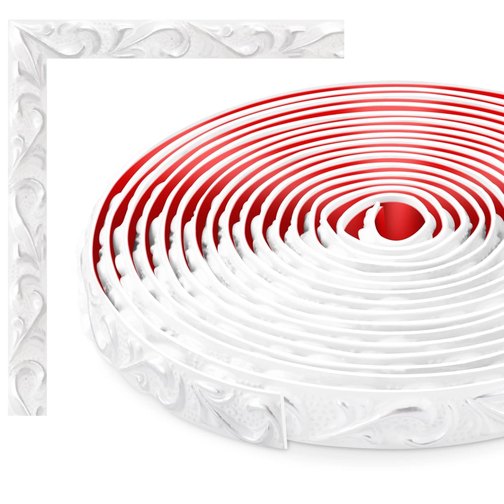 Strisce decorative adesive per pareti, 6 metri, bianche con dettagli argentati, in PVC