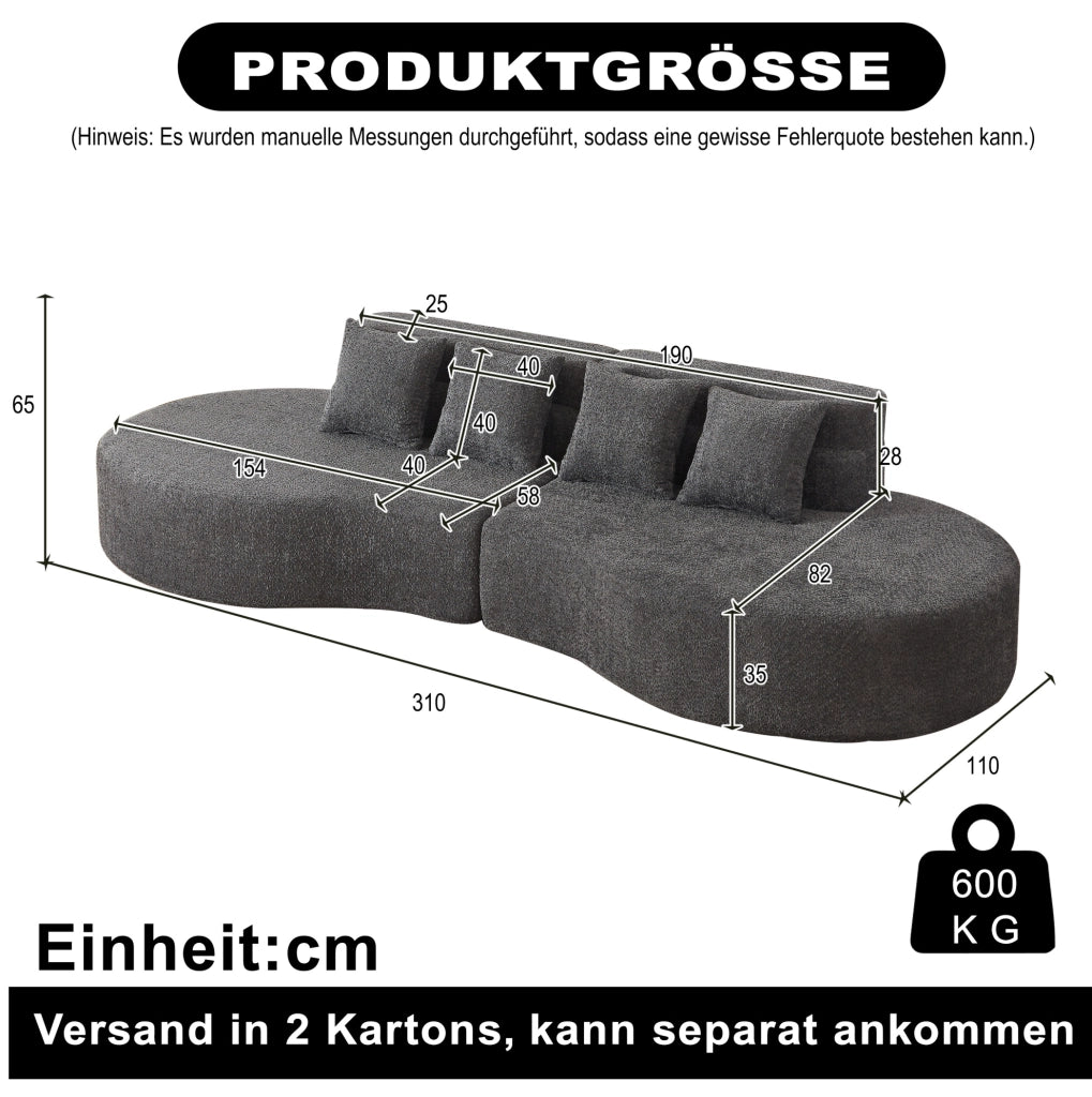 DIVANO Modulare in Schiuma 2 Pezzi Chenille Grigio
